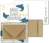 Geldkaart met mini Envelopje -> Zakcentje - No:03-2 (Haai met gele visjes-zakcentje) - LeuksteKaartjes.nl by xMar