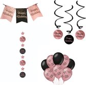 SET FEESTVERSIERING BLACK/ROSE HAPPY BIRTHDAY