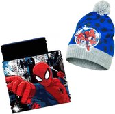 Marvel Spiderman winterset - muts + col - blauw/grijs - maat one size (±3-8 jaar)