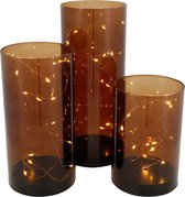 Merkloos | Set van 3 glazen met sfeerlicht | set van 3 bruine glazen met ledlight