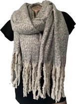 Lange Warme Sjaal - Omslagdoek - Kralen - Parels - Extra Dikke Kwaliteit - Gemêleerd - Grijs - Beige - 185 x 53 cm