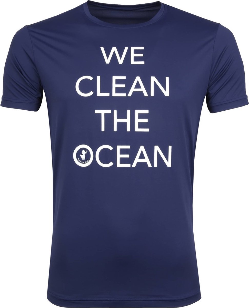 Save the Duck - T-shirt Navy Stretch Tekst - Heren - Maat L - Slim-fit