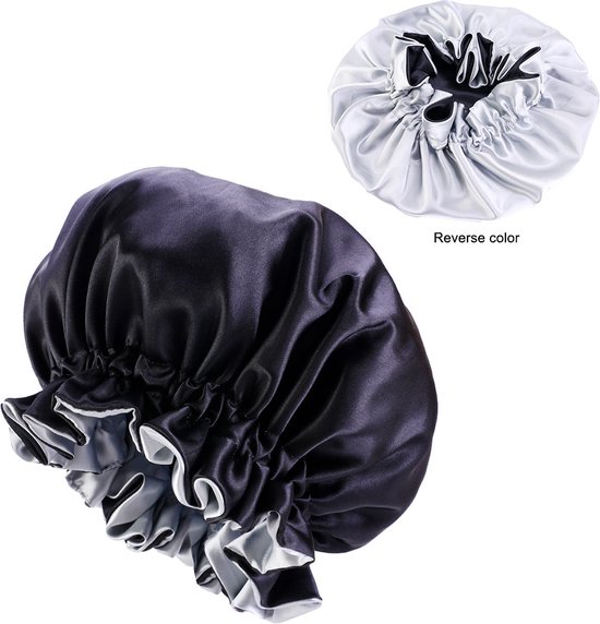 Black Satin Hair bonnet + Satin Scrunchie ( Reversable Satin Night sle –  AfricanFabs