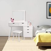 Furnibella-Make-uptafel met kruk, spiegel, 2 laden en een nachtkastje