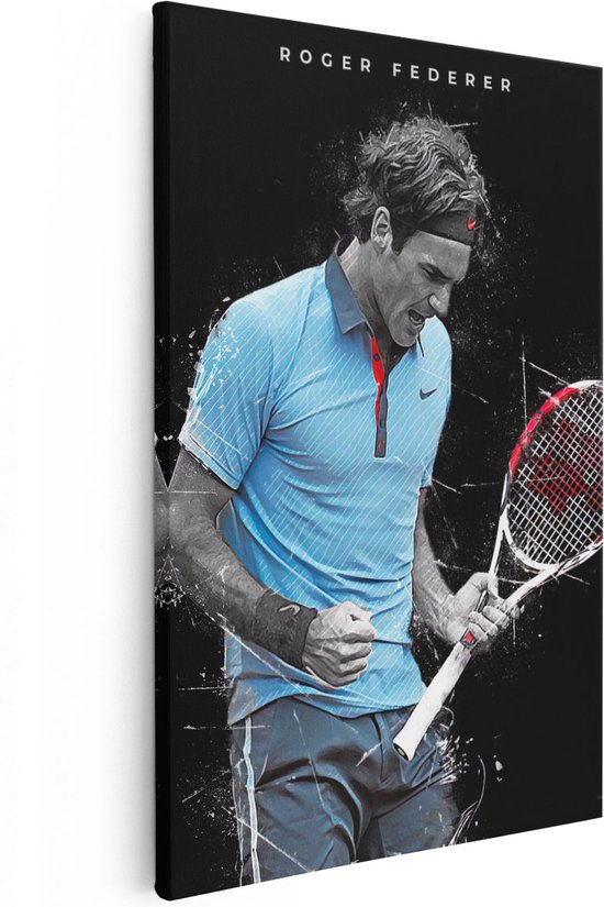 Artaza Canvas Schilderij Tennisser Roger Federer - 40x60 - Poster Foto op Canvas - Canvas Print