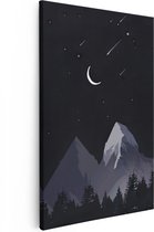 Artaza Canvas Schilderij Bos met Bergen in de Nacht - 20x30 - Klein - Foto Op Canvas - Canvas Print