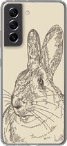 Geschikt voor Samsung Galaxy S21 FE hoesje - Vintage illustratie van een konijn - Siliconen Telefoonhoesje