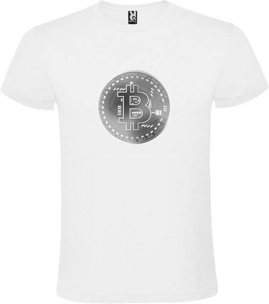 Wit t-shirt met groot 'BitCoin print' in Grijze tinten