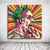 Pop Art Dennis Rodman Acrylglas - 100 x 100 cm op Acrylaat glas + Inox Spacers / RVS afstandhouders - Popart Wanddecoratie