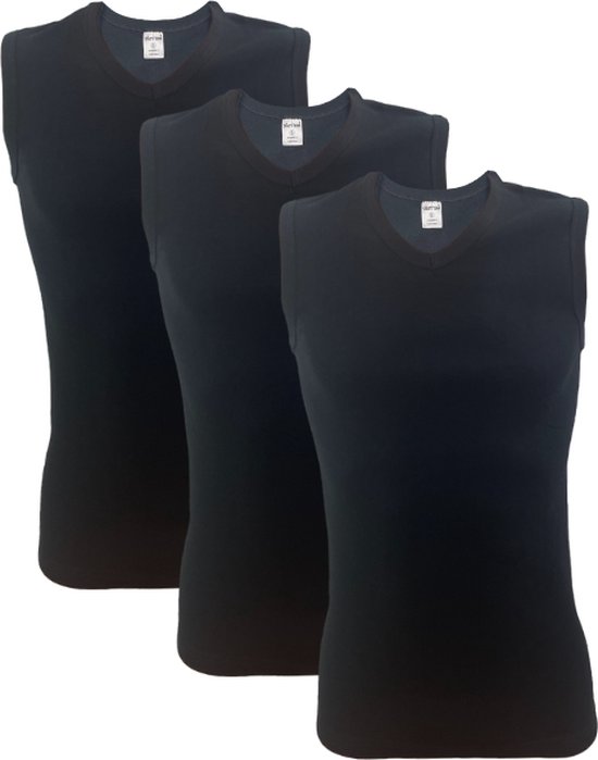 3 stuks SQOTTON A-shirt - V-hals - mouwloos - Zwart - Maat L