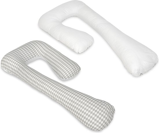 Zijslaapkussen - 235 cm - 100% katoen - wit grijs diamant