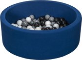 Piscine à balles ronde - bleue - 90x30 cm - avec 150 balles noires, blanches et grises