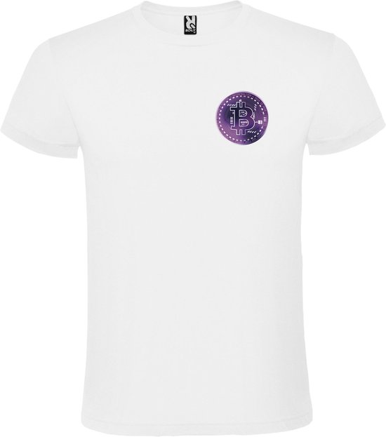 Wit t-shirt met klein 'BitCoin print' in Paarse tinten size XXL