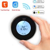 TechU™ Smart Thermostaat Round – Zwart met Witte Rand – Alleen voor Elektrische Vloerverwarming – Wifi & App – Google Assistant & Alexa – Persoonlijk programma instelbaar