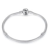 EmmyRovi | Verzilverde Bedelarmband | 20 cm Love | Bedel Armband  | Sieraad Kerst / Sinterklaas / Feestdagen Cadeau Tip | Geschikt voor Pandora Bedels
