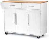 MEUBELEXPERT - keukentrolley houten serveerwagen 122 x 46 x 92,3 cm wit met 2 optimale laden en 3 verstelbare planken
