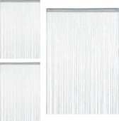 Relaxdays 3x Draadgordijn glitters zilver - deurgordijn - 145x245 cm - draadjesgordijn