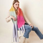 Extra dikke sjaal Pretty in Colors|Lange shawl|Roze Groen Oranje