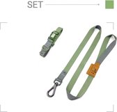 Leashr Hondenriem - Leiband - Halsband - Set - Hond - Groen - Katoen - Zacht - Sterk - Grip - Kwaliteit - L