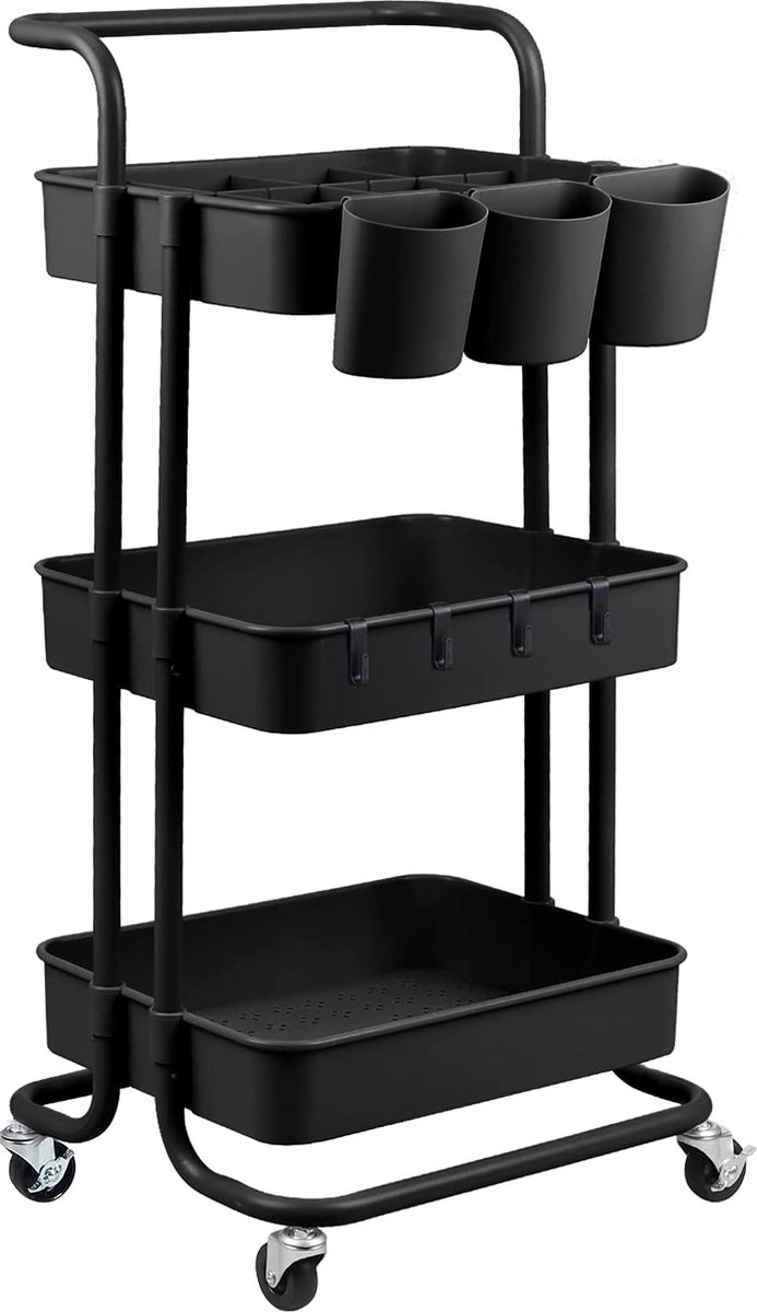 Massief houten serveerwagen SEVEN SEAS 80cm naturel keukentrolley metaal met wielen - 43922