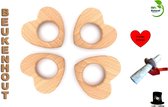 Bob Online ™ - 4 Stuks - Houten Hart Servetringen – 4 Pieces – Wooden Heart Serviette Rings – Hart Decoratief Object – Heart Decoration Object – Beukenhout Hart DIY Hobby Object – Heart DIY Object – Hart Tafel Decoratie – Heart Serviette Rings