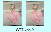 Set van 2 stuks Knuffeldoekjes - Doudou - 55 cm op 55 cm -  merk LVEE ®- beertje roze