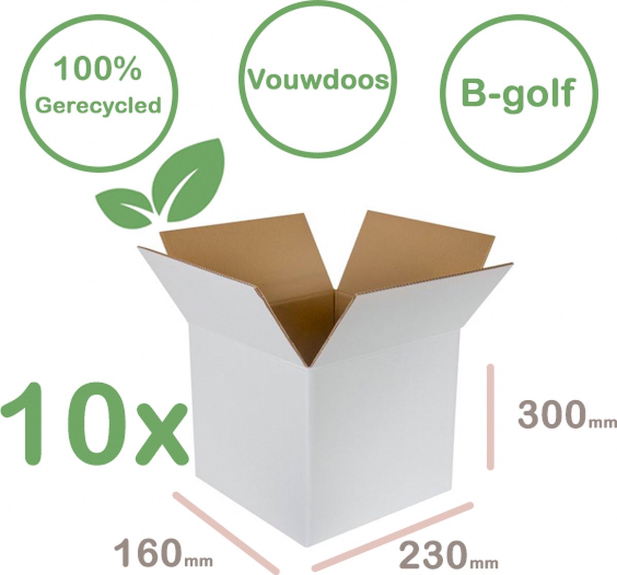 10 professionele Verzenddozen 300 x 230 x 160 mm Witte Kartonnen Verzenddozen B Golf Bruin – 100% Gerecycled - Doos Dozen bruin karton