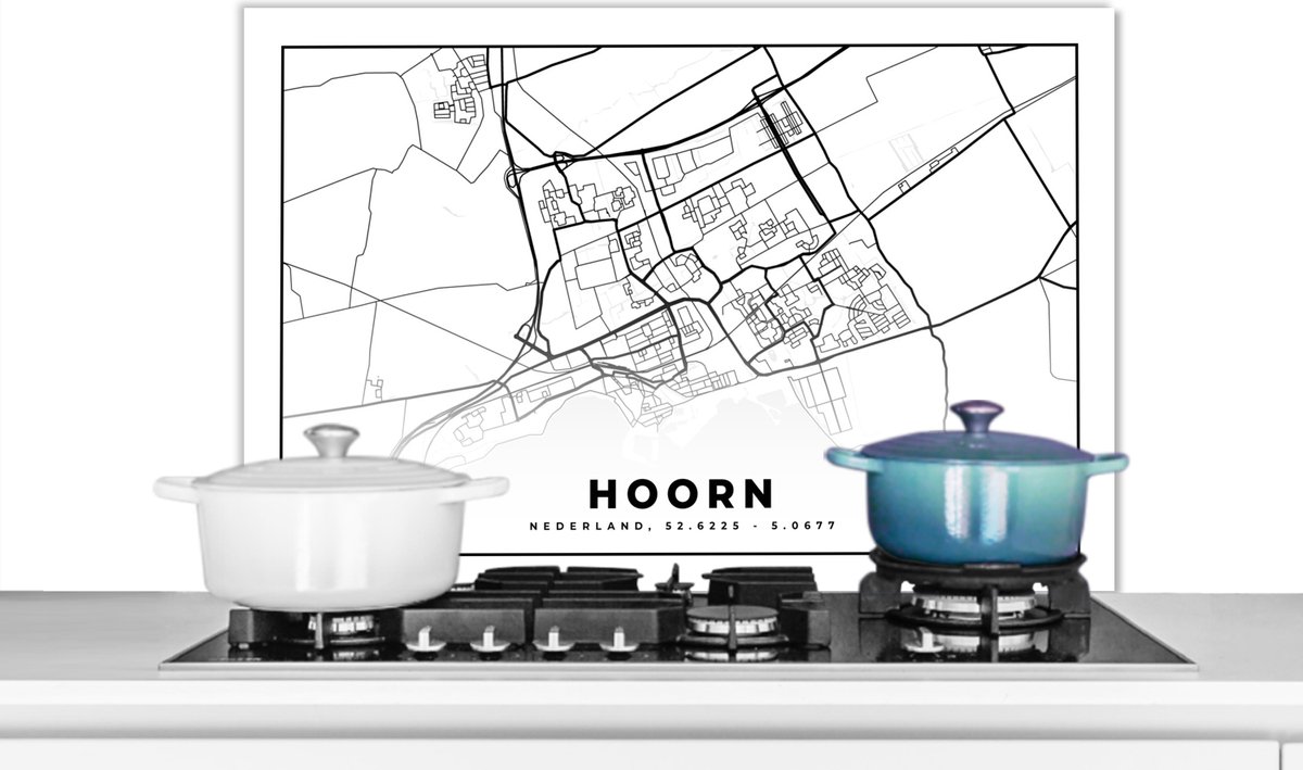 Spatscherm keuken 80x55 cm - Kookplaat achterwand Kaart - Hoorn - Nederland - Muurbeschermer - Spatwand fornuis - Hoogwaardig aluminium
