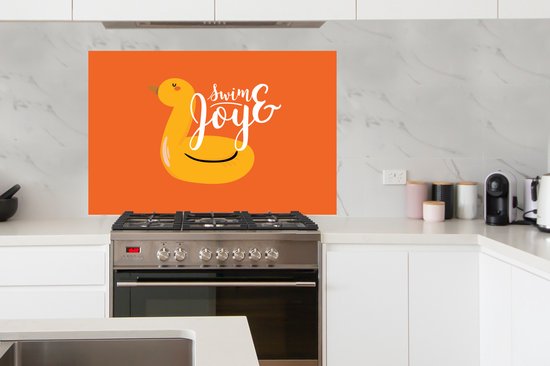 Spatscherm keuken 120x80 cm - Kookplaat achterwand Zomer - Oranje - Zwemband - Muurbeschermer - Spatwand fornuis - Hoogwaardig aluminium