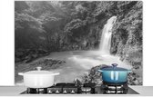 Spatscherm keuken 120x80 cm - Kookplaat achterwand Rio Celeste waterval bij de Tenoria Vulkaan in Costa Rica in zwart wit - Muurbeschermer - Spatwand fornuis - Hoogwaardig aluminium