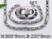 RVS Set koningschakel ketting en armband dikte 8 mm 3957