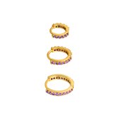 Oorbellen - Goud - Set of Circles (3x oorringen) met paarse zirkoon stenen
