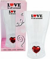 LuxuryLiving - Valentijn cadeautje voor Hem of Haar - Glas met hartje - 8,5 x 15 cm - 0,25 Liter - Glas - Transparant/rood