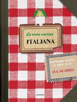 Boekomslag "La vera cucina Italiana", met rood-wit geblokt tafelkleed, etiket "Grootmoeders recepten uit midden-Italië".