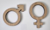 Gender aanduiding, Toilet bordjes, Jongen, Meisje, man, vrouw  15 cm hoog, MDF Eikenfineer