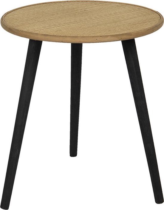 Bijzettafel Ø 46*52 cm Zwart Ijzer, Hout Rond Side table Tafeltje