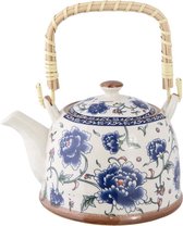 Theepot met Filter 18*14*12 cm / 700 ml Blauw Keramiek Rond Bloemen Theekan Japanse Theepot Chinese Theepot