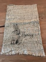 Linnen doek | Konijn | 30x45 | Shabby linnen | Lente | Sierdoek | Cadeau voor haar | Gastendoek | Doek | Lente afbeelding | Linnen | Textiel | Keukendoek | Woonaccessoire | Keuken