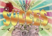 Succes! Een kaart met diverse kleuren waarbij het woord succes in het midden van de wenskaart in het groot staat geschreven. Een dubbele wenskaart inclusief envelop en in folie ver