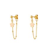Yehwang - Earrings flower chain - roze - rvs - oorbellen - kettinkje - bloemetje