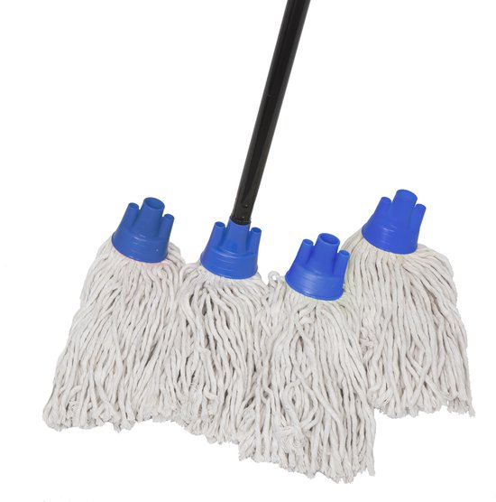 Foto: Maus spaanse mop met steel 4 dweilen blauw 1 dweilstok gerecycled katoen eu product