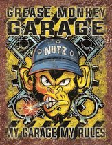 Grease Monkey Garage.   Metalen wandbord 31,5 x 40,5 cm