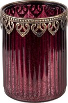 Glazen Theelichthouder Ø 11*14 cm Rood Glas, Metaal Rond Waxinelichthouder Windlichthouder