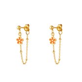 Yehwang - Earrings flower chain - oranje - oorbellen - rvs - kettinkje - bloemetje