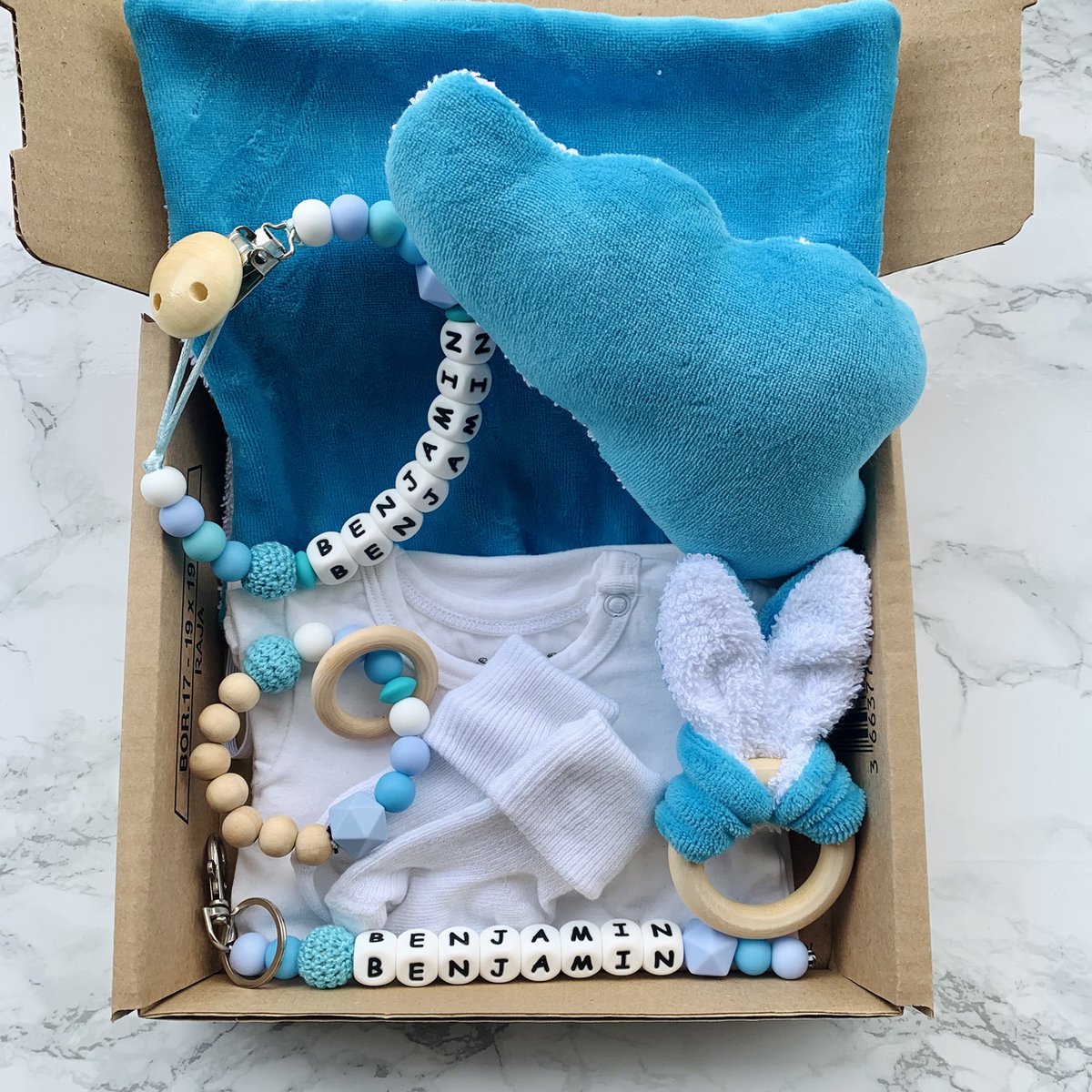 Goedkoopste Giftset babypakket - blauw - gepersonaliseerd - verschillende maten
