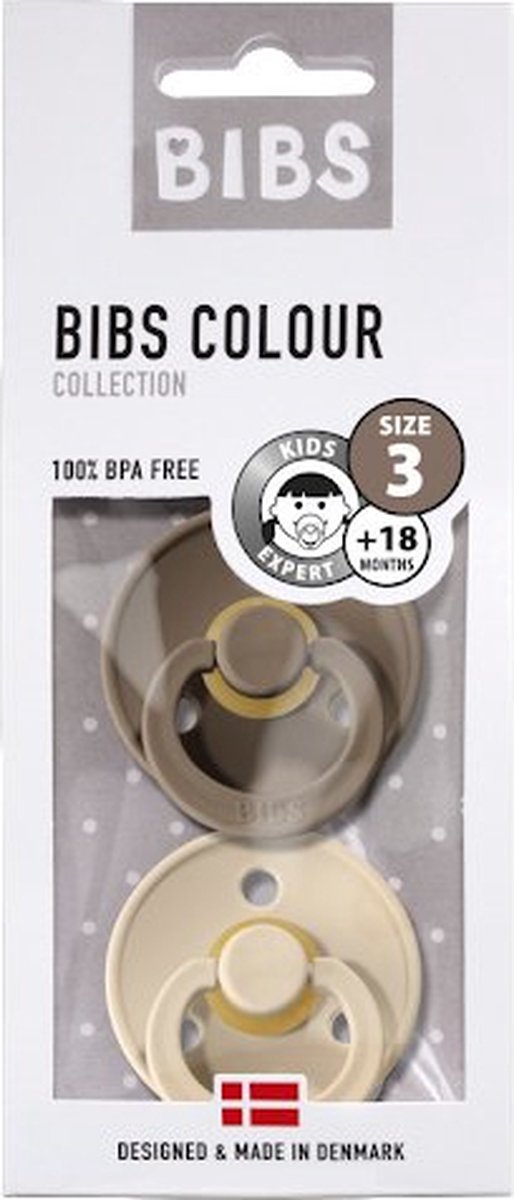 BiBS - Colour Collection - Maat 3 - Fopspeen - 2 stuks - Vanilla / Dark Oak van Merkloos — afbeelding 3