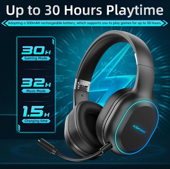 Kofire BG05 Draadloze Gaming Headset Overear Bluetooth koptelefoon