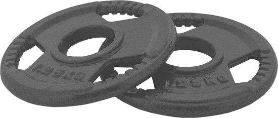 RYZOR Halterschijf van 1,25 kg - Gewichtschijven - Bumper plates - Bankdrukken - Halters – Halterschijf 1,25 kg - Gewichten set voor halterstangen - Geschikt voor Olympische halterstang met diameter 50 mm - Gietijzer - Grijs