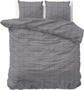 Sleeptime Flanel Deep Check Dekbedovertrek - 240x200/220 + 2 kussenslopen 60x70 - Grijs - Lits-Jumeaux