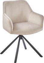 HTfurniture-Hauge Dining Chair-180 Degree Rotation-Light Gray Velvet-With Armrests-Oval Black Legs